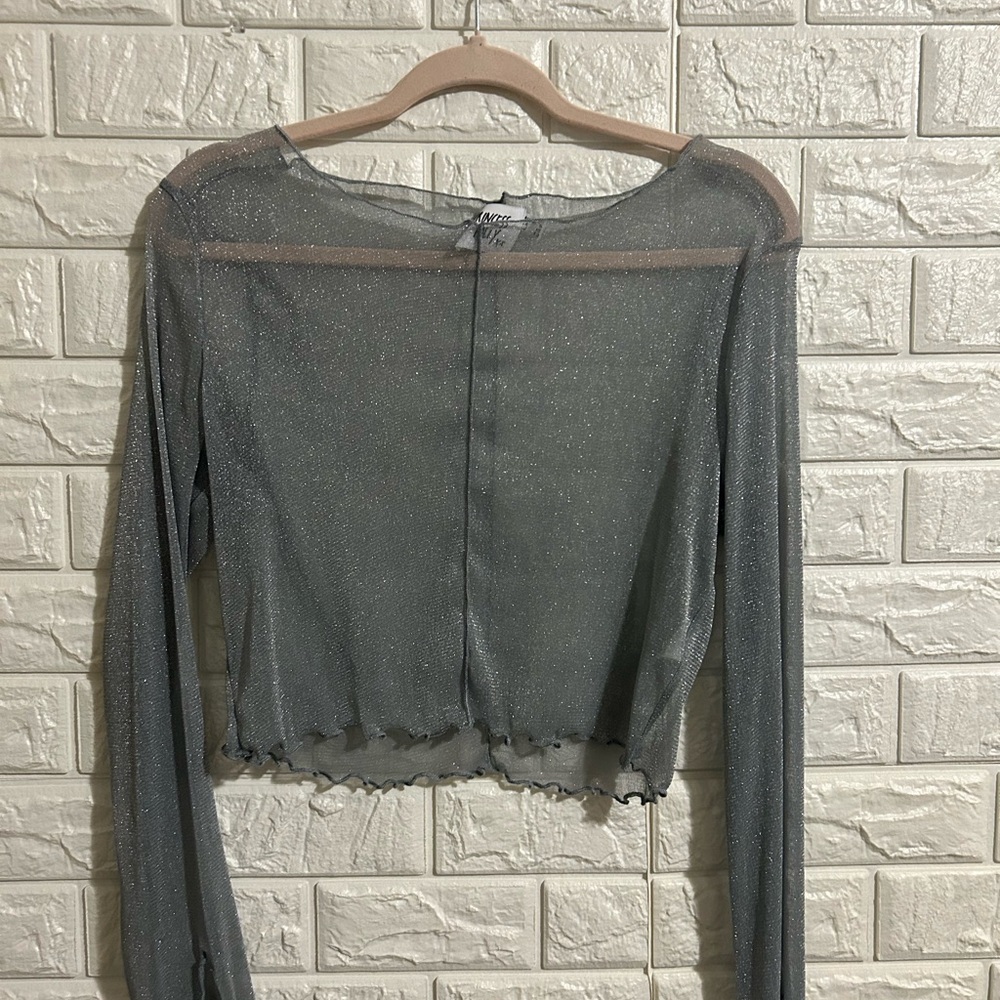 Sheer Gray Sparkle Long Sleeve Top. Princess Polly Size 10.